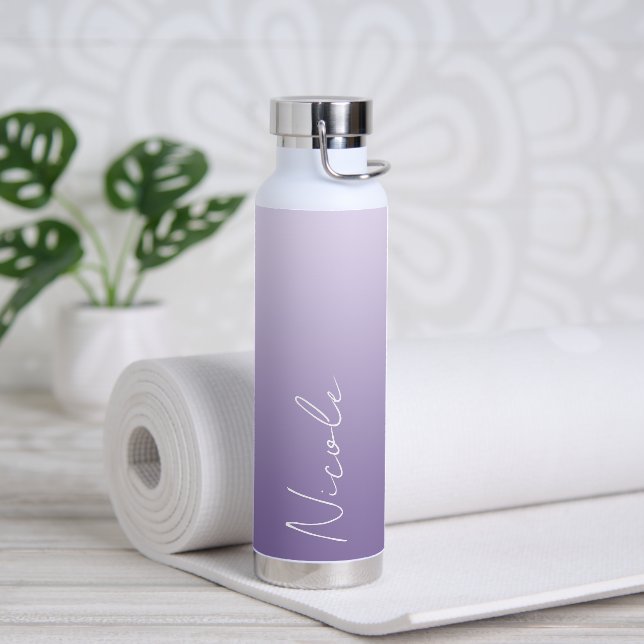 Purple Gradient Handwriting Script Personalised Water Bottle (Yoga)
