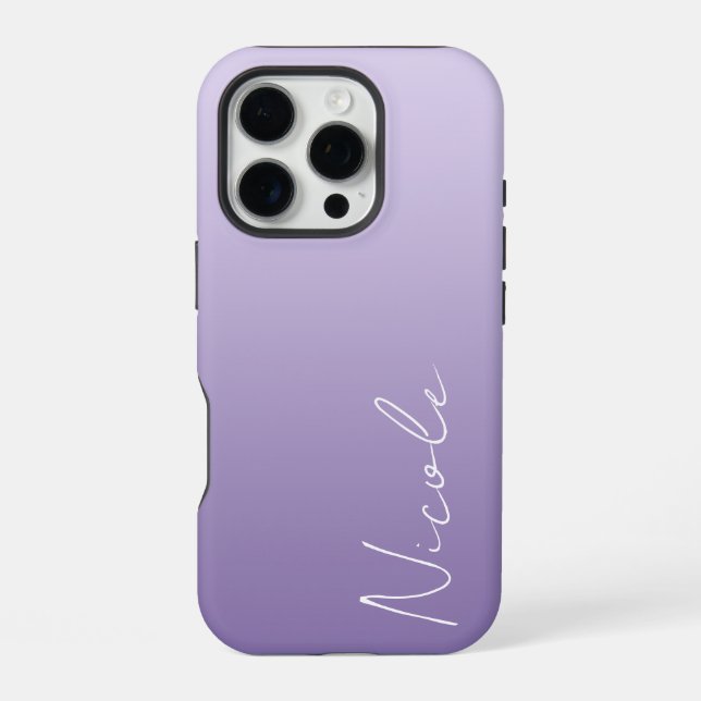 Purple Gradient Handwriting Script Personalized iPhone Case (Back)