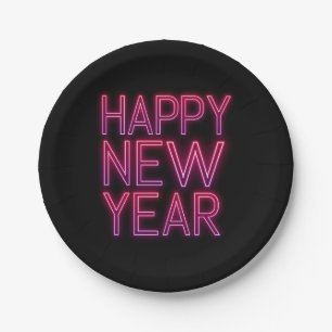 Purple Gradient New Year Paper Plate