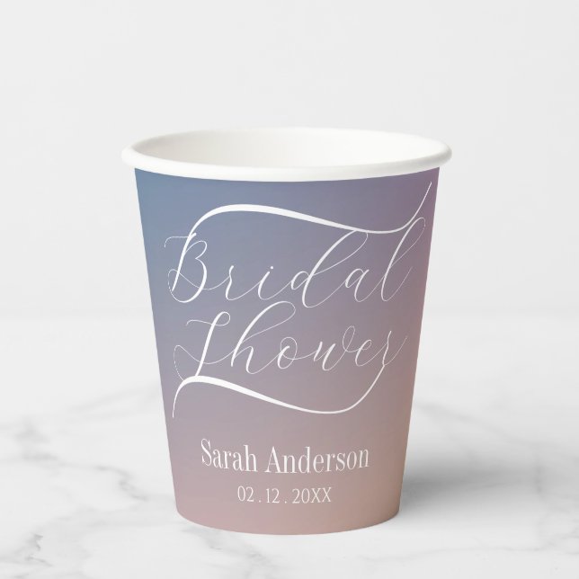 Purple Gradient Ombre Script Bridal Shower Paper Cups (Front)