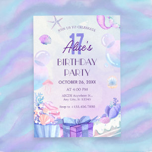 Purple Gradient under the sea birthday  Invitation