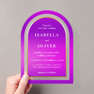 Purple gradient white text wedding acrylic invitations