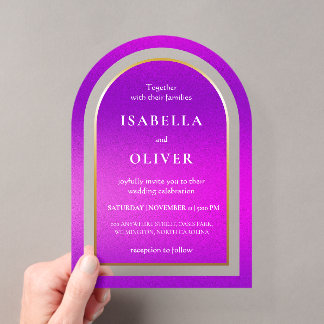 Purple gradient white text wedding acrylic invitations