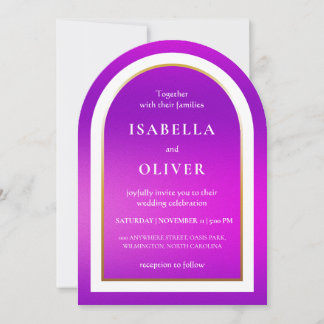 Purple gradient white text wedding invitation