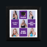 Purple Graduate 5 Photo Collage Custom Graduation Gift Box<br><div class="desc">A classy custom senior graduate photo collage graduation gift box with classic purple squares for a high school senior graduating with the class of 2025. Customise with your senior portrait pictures, school name and graduating for a great personalised graduation present. It features a 5 photograph template separated by white lines....</div>