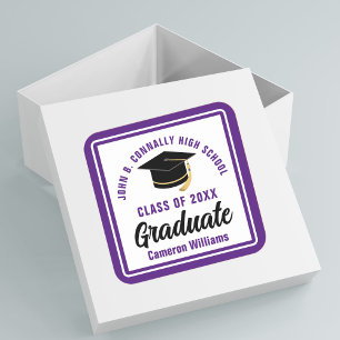 Purple Graduate Personalised Graduation Party Square Sticker