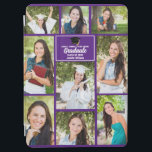 Purple Graduate Photo Collage 2024 Graduation Gift iPad Air Cover<br><div class="desc">This modern purple senior graduate photo collage iPad case features your favourite 9 student photographs. This graduation tablet cover features classy white typography of your high school or college name for the class of 2024. Customise this keepsake gift with your graduating year below the black grad cap. It features 2...</div>