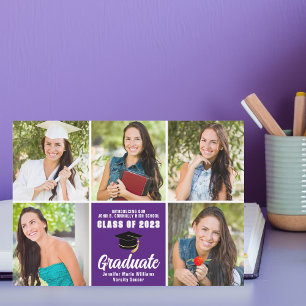 Purple Graduate Photo Collage Custom Graduation Announcement