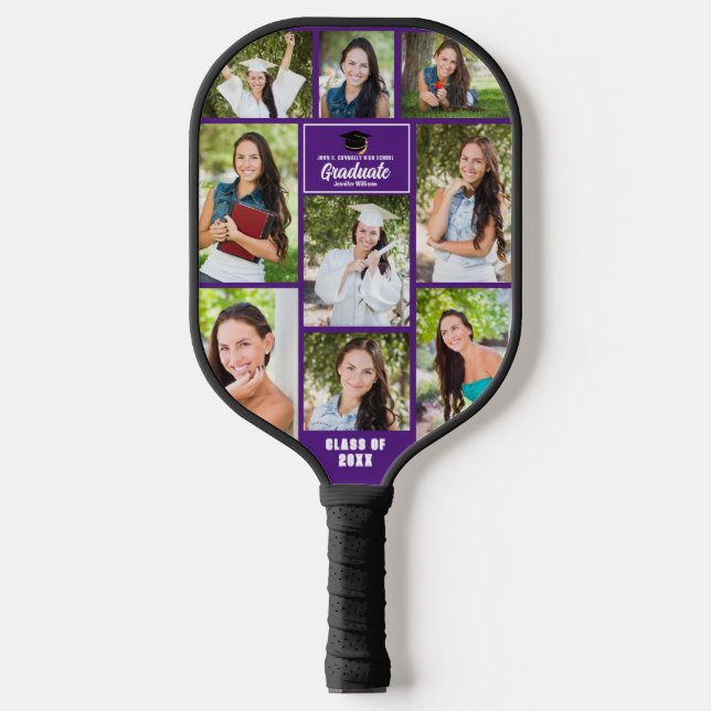 Purple Graduate Photo Collage Graduation Gift Pickleball Paddle (Front)
