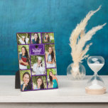 Purple Graduate Photo Collage Graduation Keepsake Plaque<br><div class="desc">This modern purple senior graduate photo plaque features your favourite 9 student photographs. This graduation party decor features classy white typography of your high school or college name for the class of 2025. Customise this keepsake gift with your graduating year below the black grad cap. It features 2 horizontal pictures,...</div>