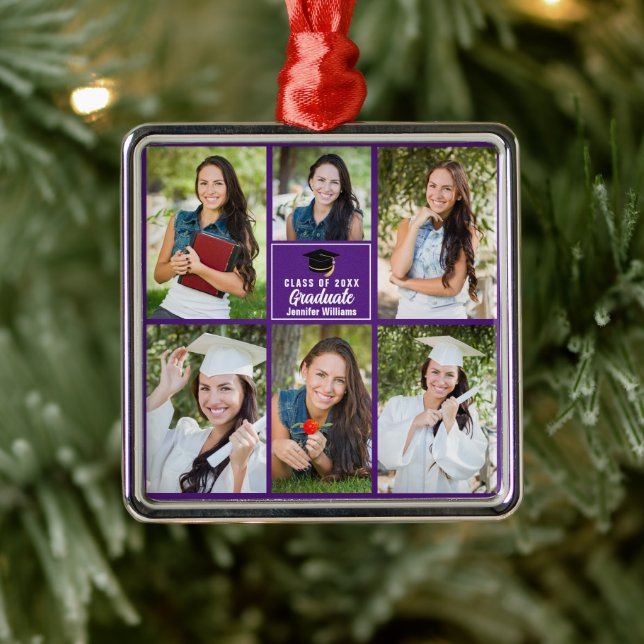 Purple Graduate Photo Collage Graduation Metal Tree Decoration (Tree)