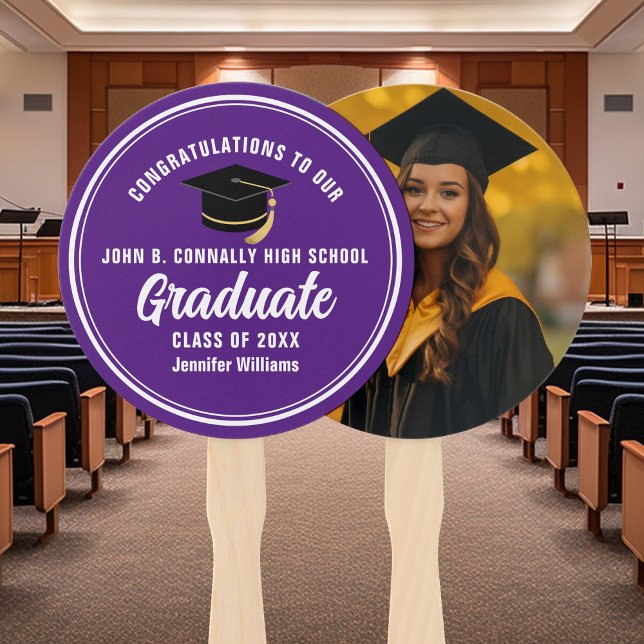 Purple Graduate Photo Custom Graduation Party Hand Fan (Creator Uploaded)