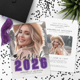Purple Graduate Photo Graduation Invitation