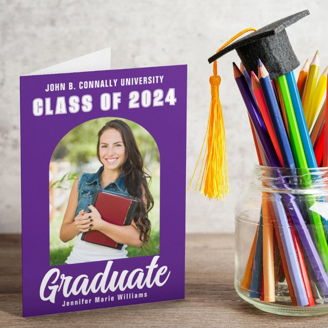 Purple Graduate Photo Modern Folded Graduation Announcement (Creator Uploaded)