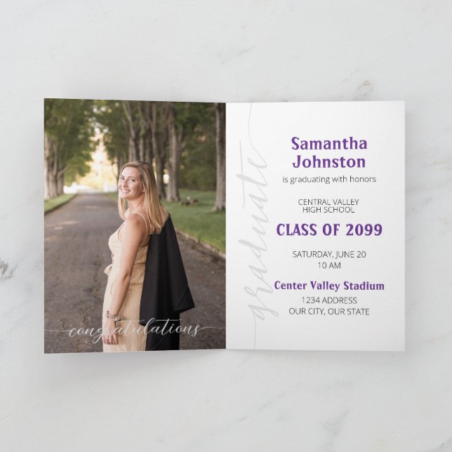 Purple Graduate Script Modern Photo Invitation (Inside)