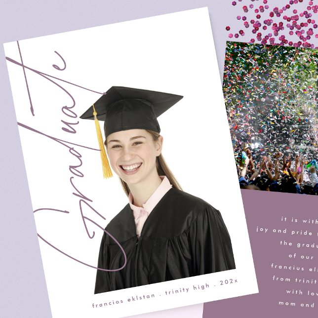 Purple Graduate Text Photo High School Graduation Announcement (Creator Uploaded)