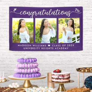 Purple Graduation 3 Photo Modern Calligraphy Heart Banner