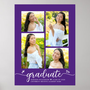 Purple Graduation 4 Photo Script Hearts Modern Poster
