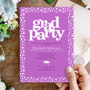 Purple graduation bold modern typography party invitation