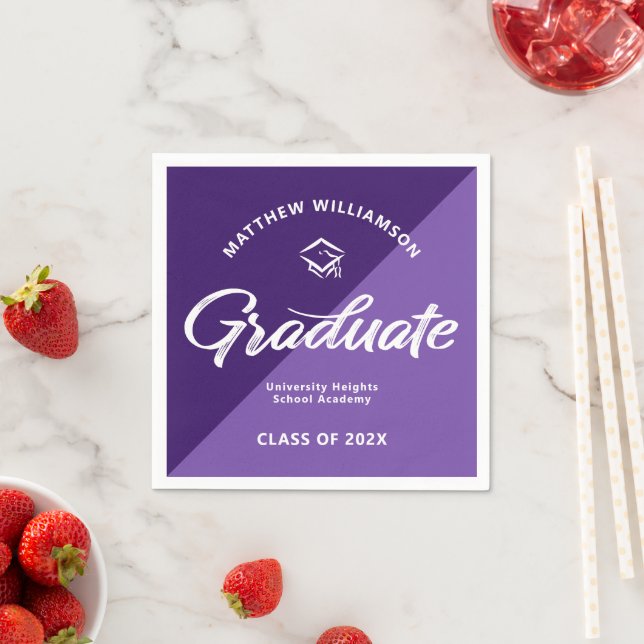 Purple Graduation Bold Retro Script Cap Icon Retro Napkin (Insitu)
