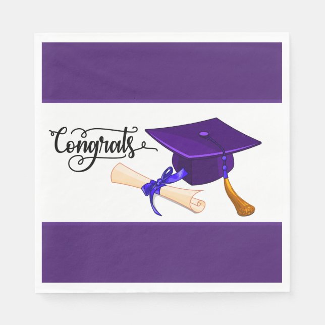 Purple Graduation Cap And Diploma  Napkin (Front)
