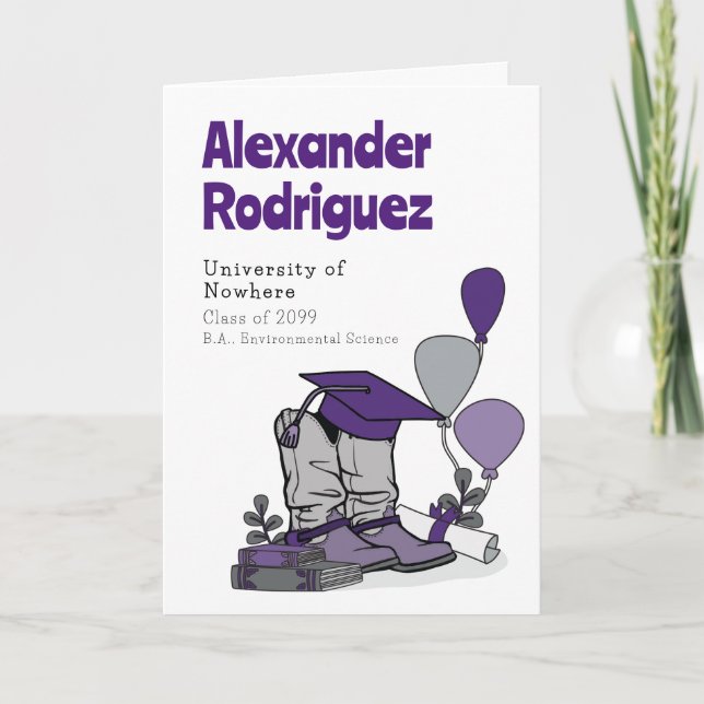 Purple Graduation Cap Cowboy Boot Arrangement Invitation (Front)