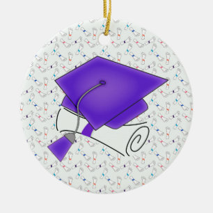 Purple Graduation Cap & Diploma, Colourful Ceramic Tree Decoration