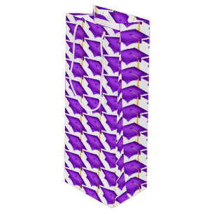 purple graduation caps with gold tassel wine gift bag