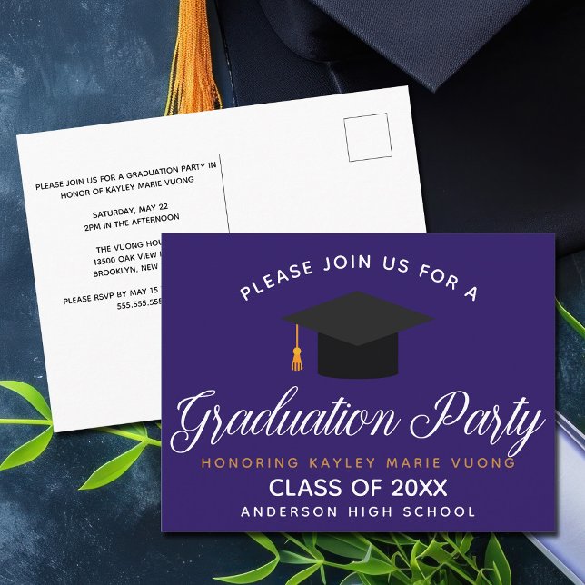 Purple Graduation Class of 2024 Custom Party Postcard (Creator Uploaded)