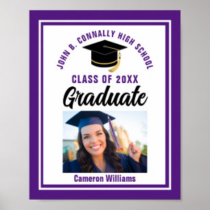 Purple Graduation Customised Graduate Photo Party Poster
