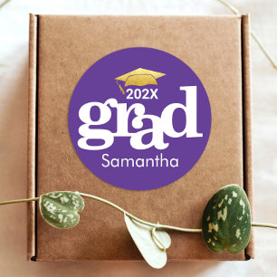 Purple Graduation Gold Bold Typography Modern Classic Round Sticker