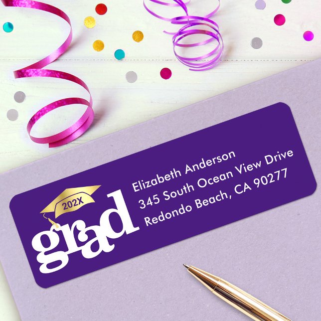Purple Graduation Gold Cap Bold Typography Address (Creator Uploaded)