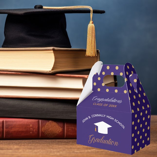 Purple Graduation Gold Polka Dot Custom 2024 Party Favour Box (Creator Uploaded)