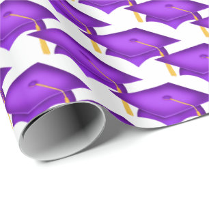 purple graduation hats with gold tassel wrapping paper