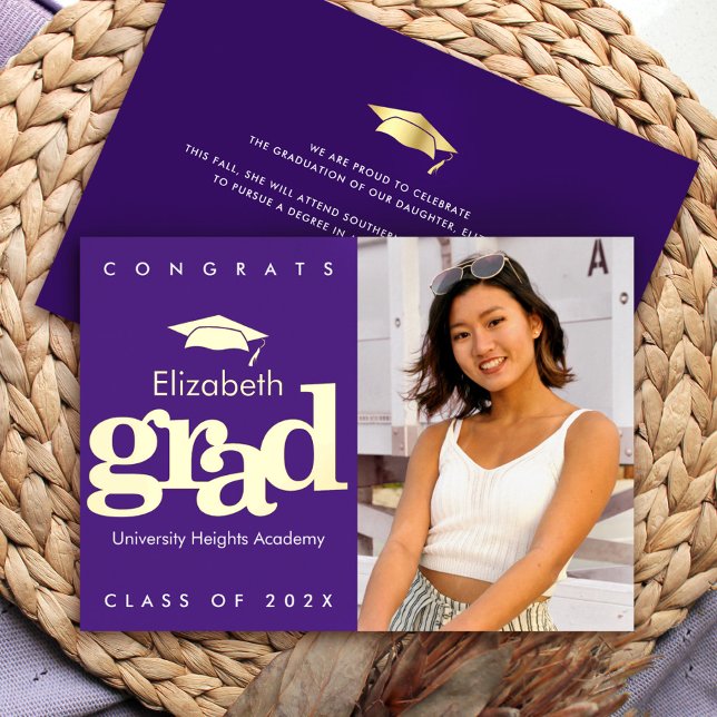 Purple graduation photo bold modern cap real gold (Creator Uploaded)