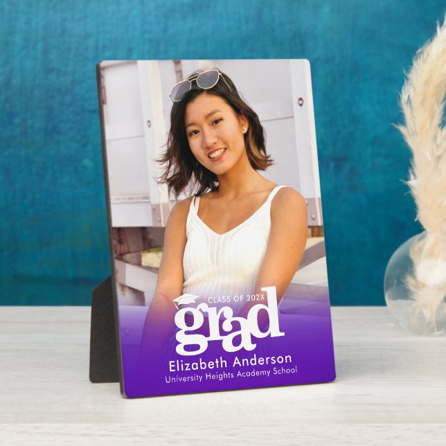 Purple Graduation Photo Bold Typography Minimalist Plaque (Creator Uploaded)