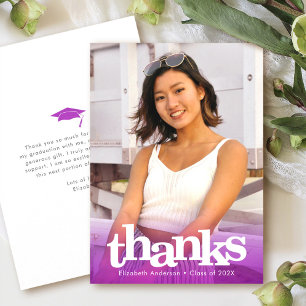 Purple graduation photo bold typography modern thank you card