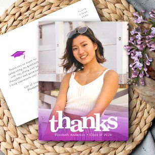 Purple graduation photo bold typography thank you postcard