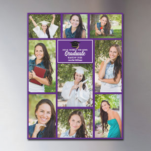Purple Graduation Photo Collage Magnetic Card