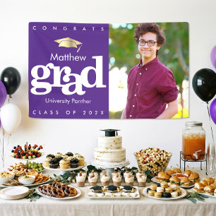 Purple graduation photo gold cap modern bold banner