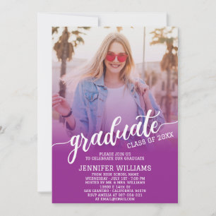 Purple Graduation Photo Grad Graduate Party Invitation
