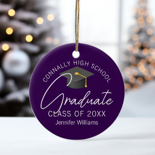 Purple Graduation Photo Personalised Christmas Ceramic Tree Decoration