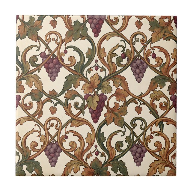 Purple Grape Cluster Vintage Botanical  Tile (Front)