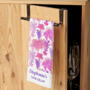 Purple Grape Vine Wine Tasting Cellar Custom Tea Towel