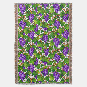 Purple Grapes and Green Vineyard Leaves Throw Blanket