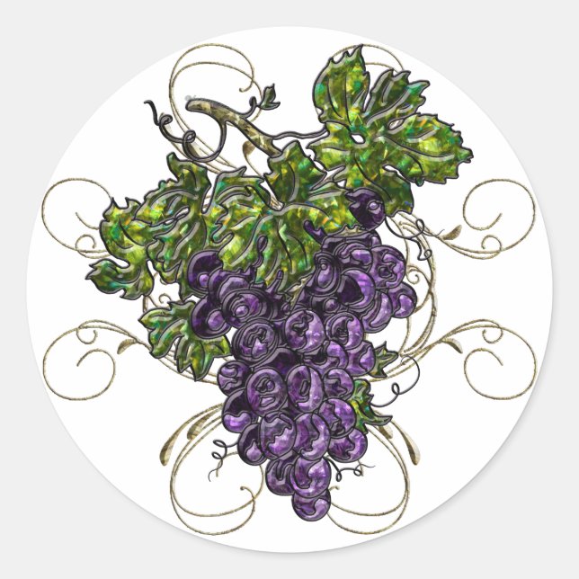 Purple Grapes Classic Round Sticker (Front)