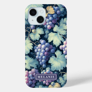 Purple Grapes Green Leaves Personalised iPhone 15 Case