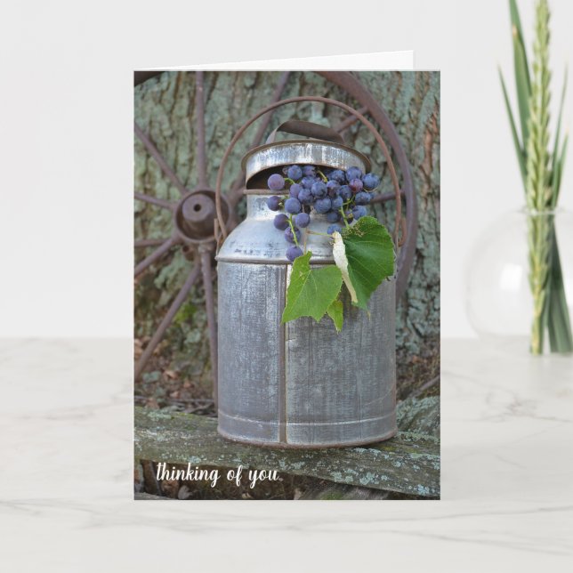 purple grapes in antique milk can card (Front)