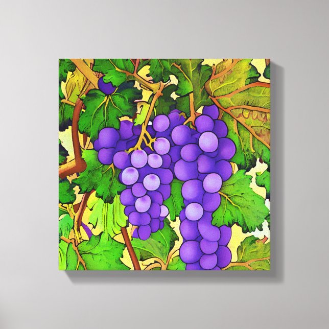 Purple Grapes on a Grapevine Canvas Print (Front)