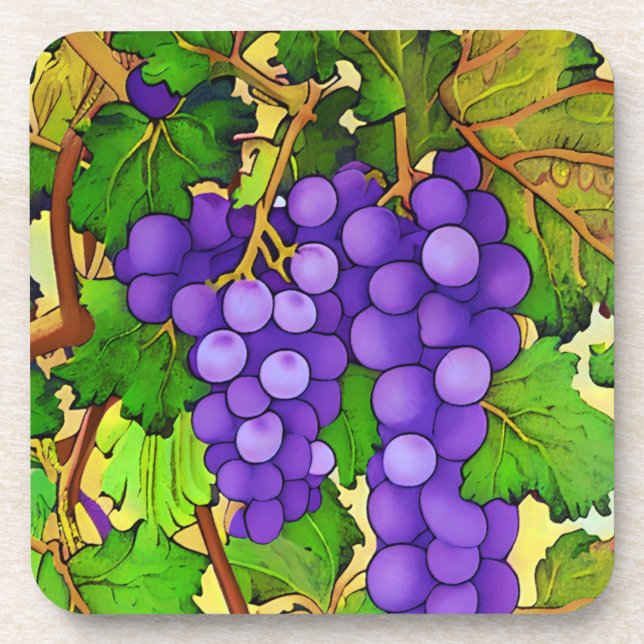 Purple Grapes on a Grapevine Coaster (Front)